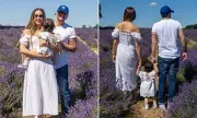 Peter Andre's Wife Emily Shares Adorable Family Moments in Matching White Outfits Amidst Purple Flower Field