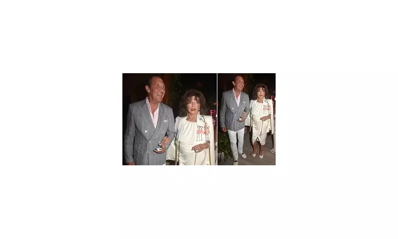 Dame Joan Collins Stuns in White Dress at Glamorous Saint-Tropez Dinner Party with Husband Percy Gibson