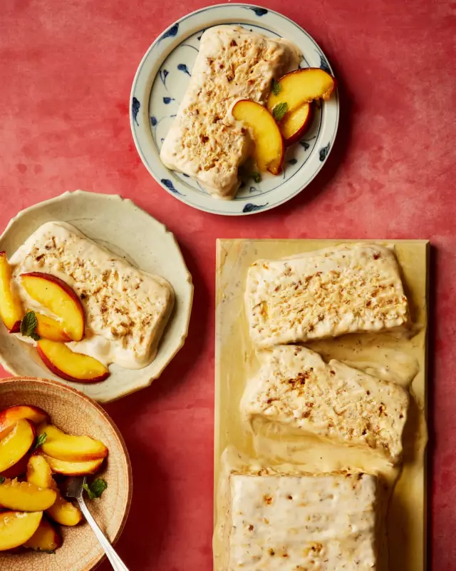 Honey & Almond Semifreddo with Nectarines: A Summery Delight by Helen Goh