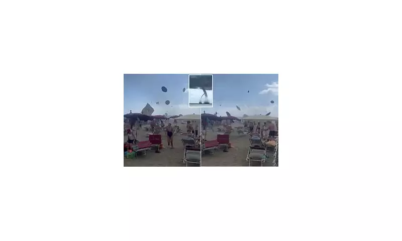 Terrifying Waterspout Tornado Strikes Italian Beach – Tourists Flee in Panic