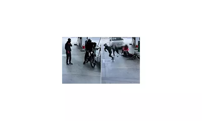 Undercover Police Sting: Dramatic Footage Shows Moment Officers Foil Masked Motorcycle Thieves at Petrol Station | Exclusive Video