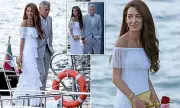 Amal Clooney Stuns in White Fringed Gown During Romantic Lake Como Dinner with George
