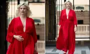 Pregnant Pixie Lott Stuns in Plunging Gown as She Flaunts Baby Bump in London