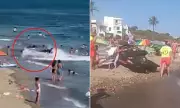 Shocking Jet Ski Scare: Beachgoers Narrowly Escape Disaster in Heart-Stopping Footage