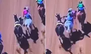 Shocking Moment Jockey Sabotages Rival Horse in Mid-Race Incident at Saratoga | Racing Scandal Erupts