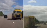 Shocking Moment: Lorry Smashes Through Central Reservation on Busy Motorway – Watch the Terrifying Footage