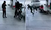 Undercover Police Sting: Dramatic Footage Shows Moment Officers Foil Masked Motorcycle Thieves at Petrol Station | Exclusive Video