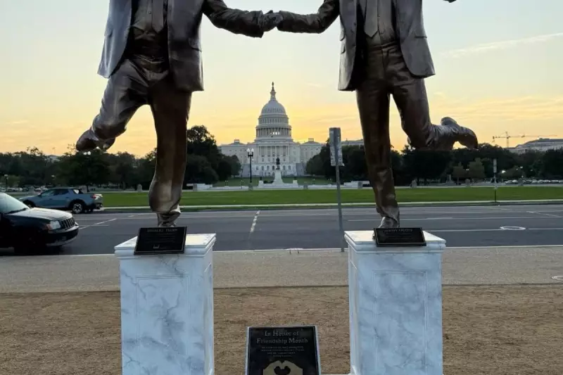 Bizarre Trump Statue Erected Near White House in Bizarre Epstein-Inspired Stunt