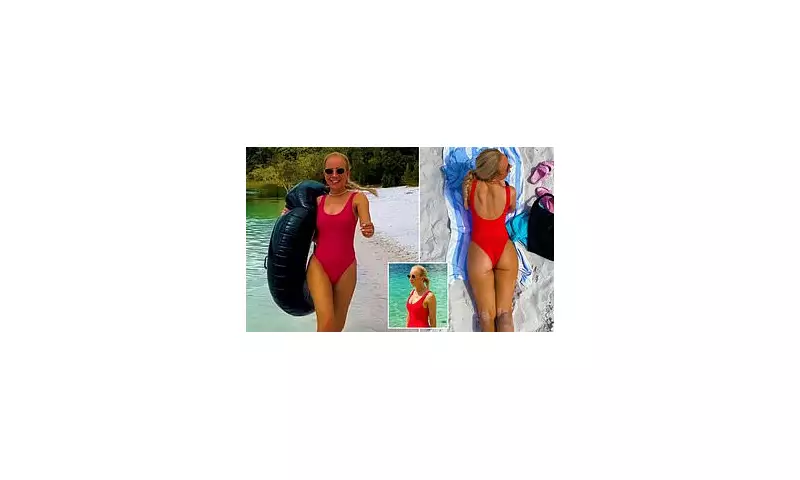 Carrie Bickmore Stuns in Retro Baywatch-Inspired Swimwear During Australian Getaway