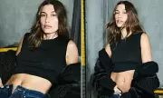 Hailey Bieber Flaunts Toned Tummy in Daring Unzipped Jeans Look for Major Campaign | Daily Mail