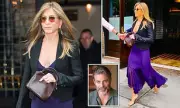Jennifer Aniston Stuns in Plunging Purple Dress at Premiere with Boyfriend Jim Curtis | Daily Mail
