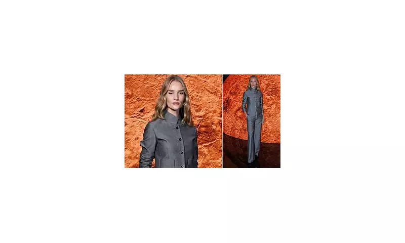 Rosie Huntington-Whiteley Stuns in Tailored Grey Suit at Chanel's Star-Studded Paris Fashion Week Show