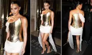 Kim Kardashian's Golden Birthday Glamour: SKKN Founder Stuns in Paris with Second Show-Stopping Look