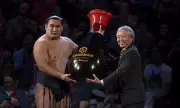 Sumo Wrestlers Battle on Soy Sauce Bottles in Bizarre Royal Albert Hall Spectacle