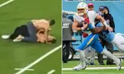 Pitch Invaders Go Wild: Three Semi-Naked Men Cause Chaos in Bizarre NFL Field Wrestling Match