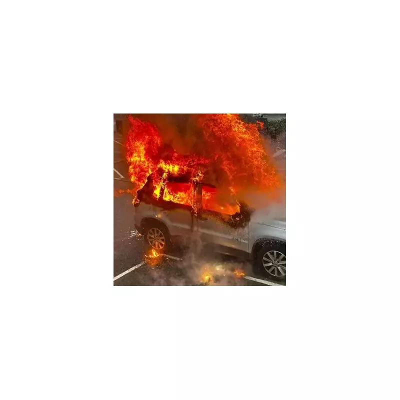 Boxing Day Car Fire at Tesco Camborne: Dramatic Images Show Vehicle Engulfed