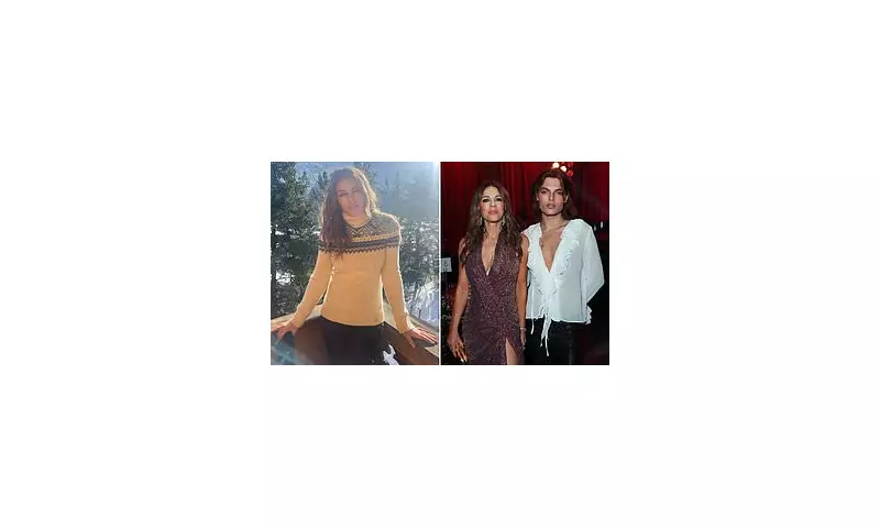 Elizabeth Hurley's Festive Sweater Older Than Son Damian, 23, in Alpine Snap