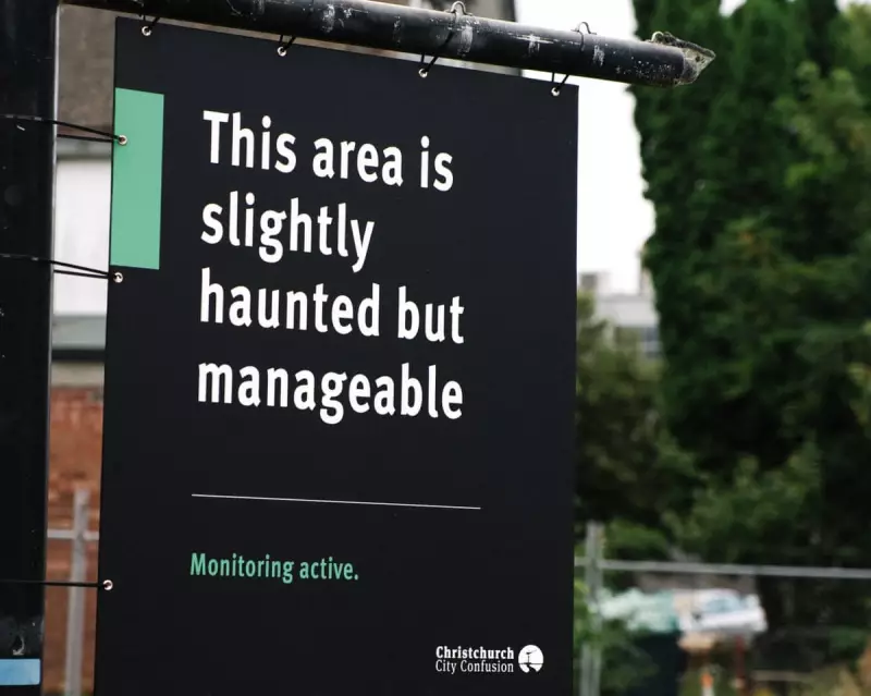 ‘Slightly Haunted’ Signs Confuse and Delight Christchurch in Guerrilla Art Stunt