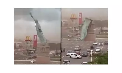 110ft Statue of Liberty Replica Toppled by 90km/h Winds in Brazil