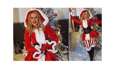 Kylie Minogue Celebrates First UK Christmas No1 in 37 Years in Festive Santa Outfit