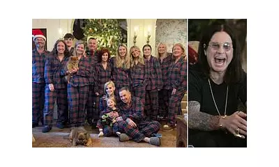 Sharon Osbourne Hosts First Christmas Without Ozzy in Matching Family Pyjamas