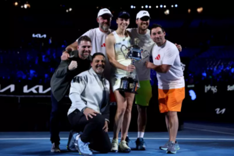 Coach Stefano Vukov Receives Trophy After Rybakina's Australian Open Win