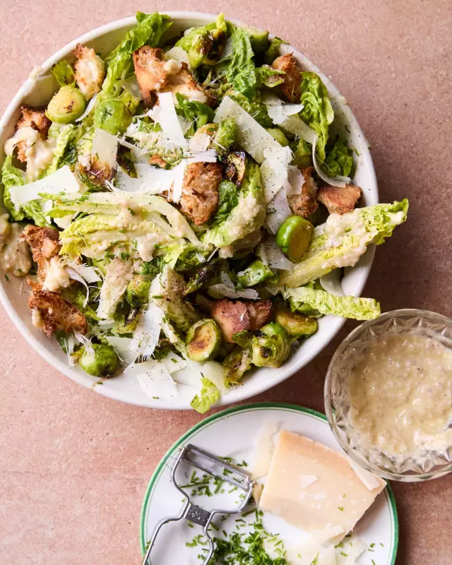 Georgina Hayden's Roast Sprout Salad with Anchovies and Parmesan Recipe