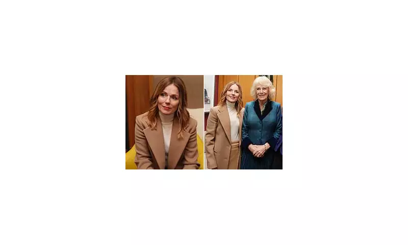 Geri Halliwell-Horner Ditches Signature White for Camel Coat During Royal Visit with Queen Camilla