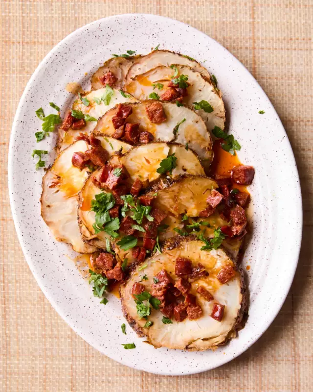 Jose Pizarro's Slow-Roasted Celeriac with Rosemary and Crispy Chorizo Recipe