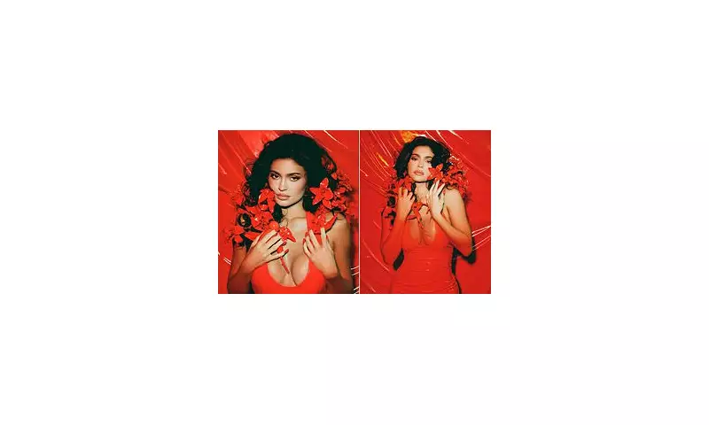 Kylie Jenner Unveils Cosmic Intense Fragrance in Red-Themed Photoshoot
