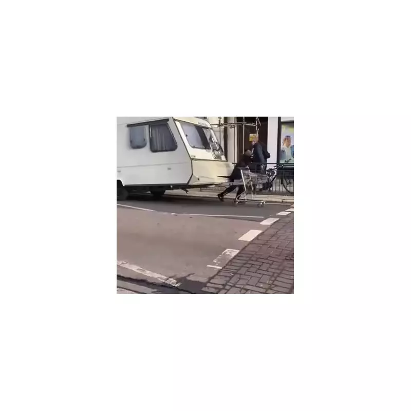 Man's Heartbreaking Reason for Pulling Caravan Through Streets with Shopping Trolley