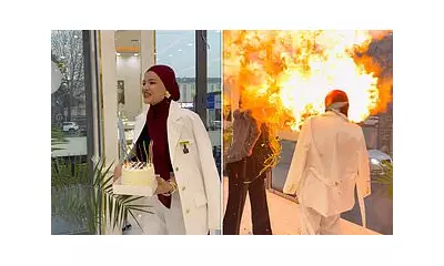 Shocking moment birthday cake sparklers ignite hydrogen balloons in woman's face