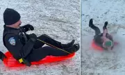 Oklahoma Police Officer's Sledding Mishap Caught on Camera During Winter Storm Fern