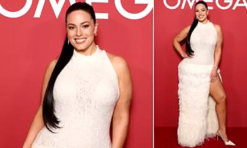 Ashley Graham Stuns in White Gown at Omega Milan Party During Olympics