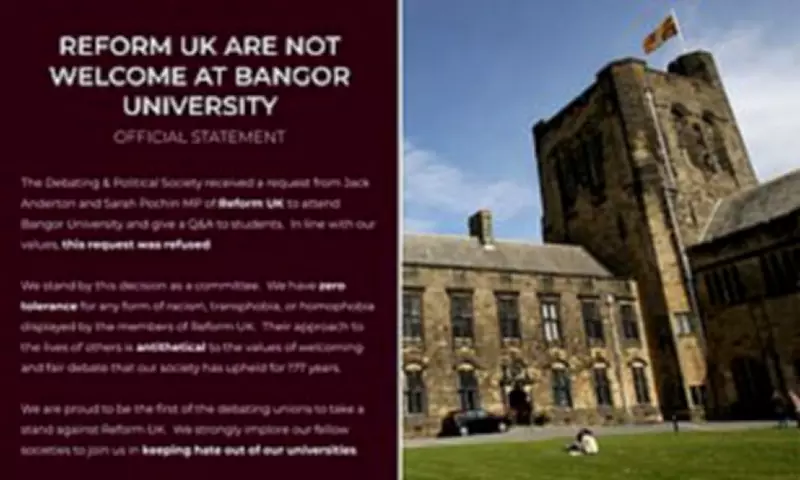 Bangor University Debating Society Bans Reform MP Over 'Zero Tolerance' Stance