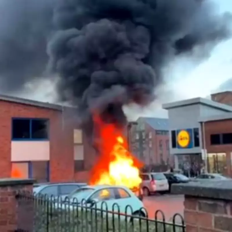 Car Explodes into Flames at Beeston Lidl Car Park, Shoppers Witness Dramatic Blaze