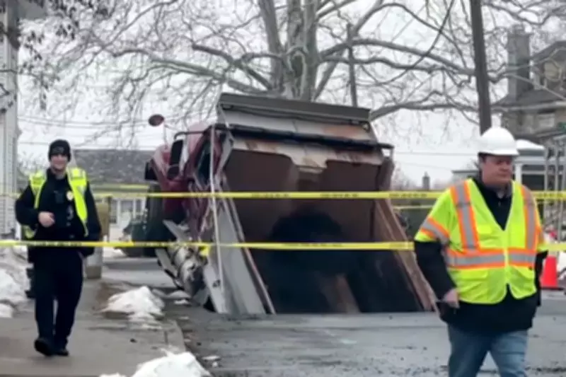 Dump Truck Swallowed by Second Sinkhole During Repair Work in New Jersey
