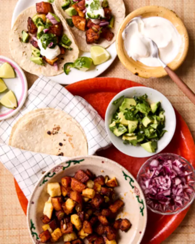 Georgina Hayden's Quick Roast Butternut Squash and Halloumi Tacos Recipe