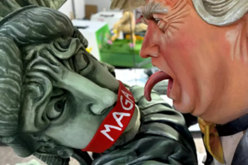 German Carnival Floors Feature Pantless Trump with Tattoos and Satirical Political Figures