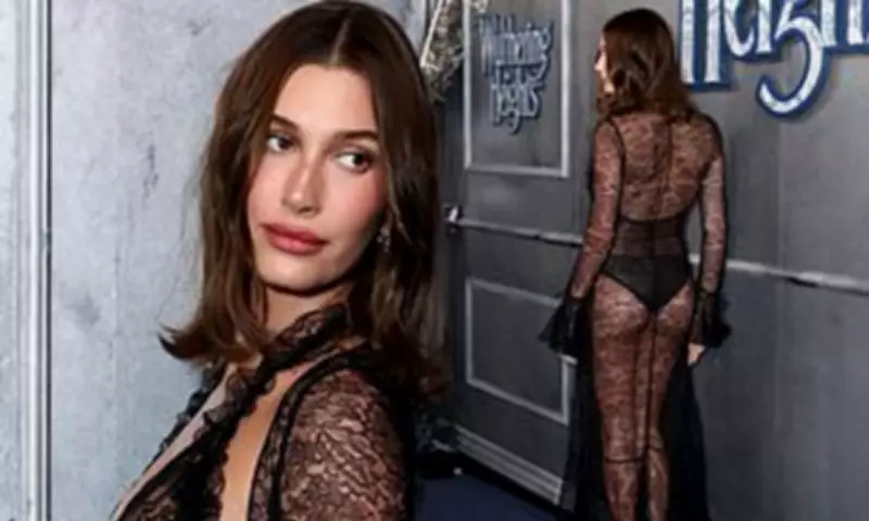 Hailey Bieber Stuns in Black Lace at Sydney Wuthering Heights Premiere