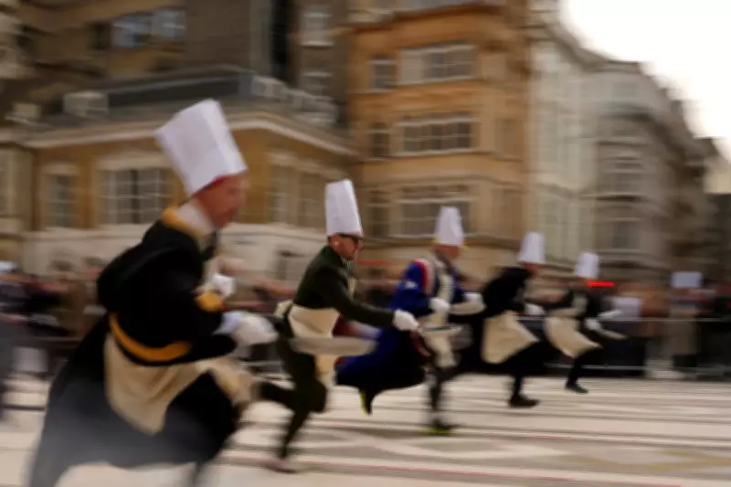 Londoners in Costume Sprint in Frying Pan Race on Pancake Day