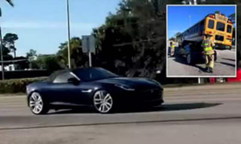 Miraculous Escape as Speeding Jaguar Slams Under Florida School Bus