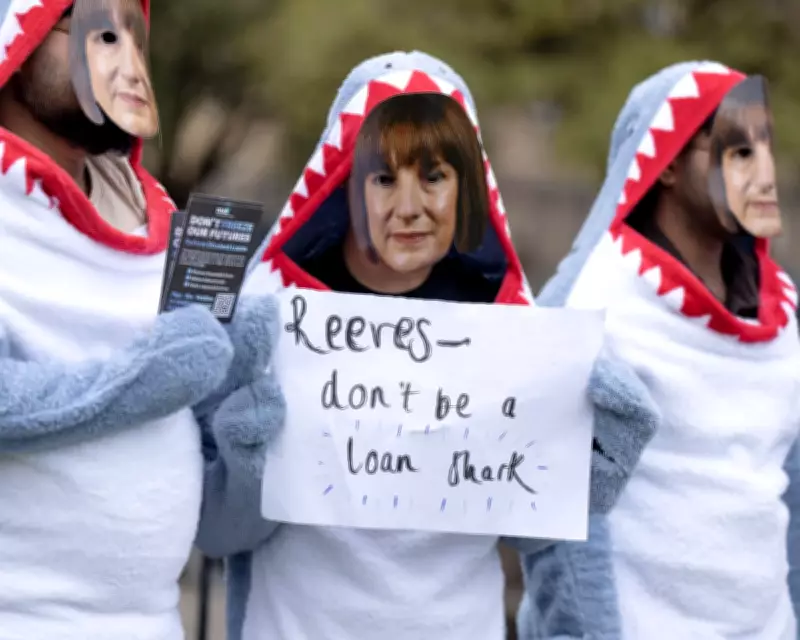 NUS Protesters Dressed as Sharks Demand Chancellor Reverse Student Loan Freeze