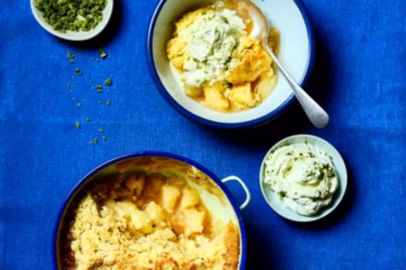 Ryan Riley's Sweet-and-Sour Apple Crumble with Basil Cream Recipe