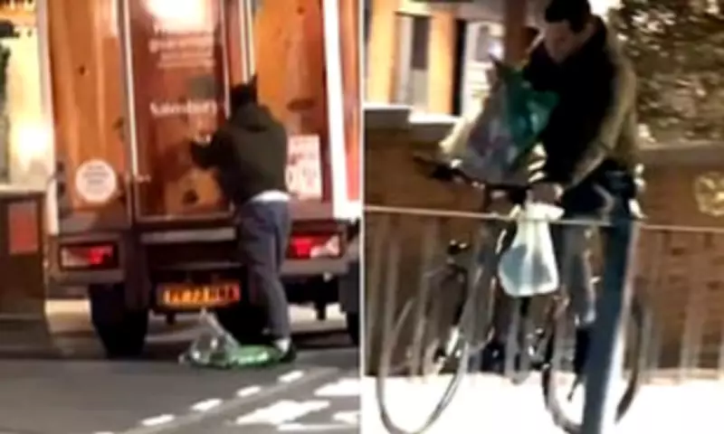 Sainsbury's Delivery Van Raided by Bicycle Thief in London