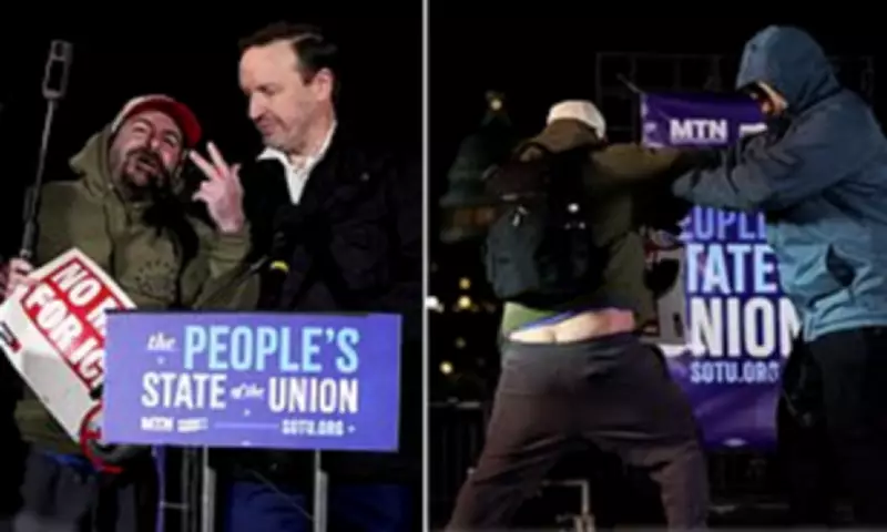 Trump Supporter Storms Stage at Democrats' 'People's State of the Union' Protest