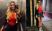 Christine McGuinness Stuns in Red PVC Bodysuit During Night Out