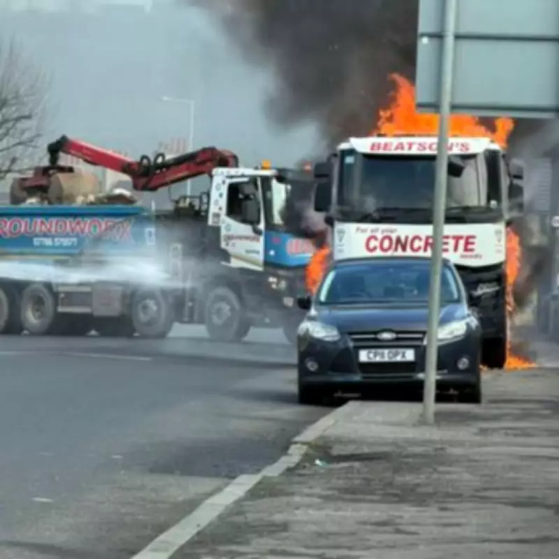 Concrete Mixer Erupts in Flames on Rosyth Residential Street