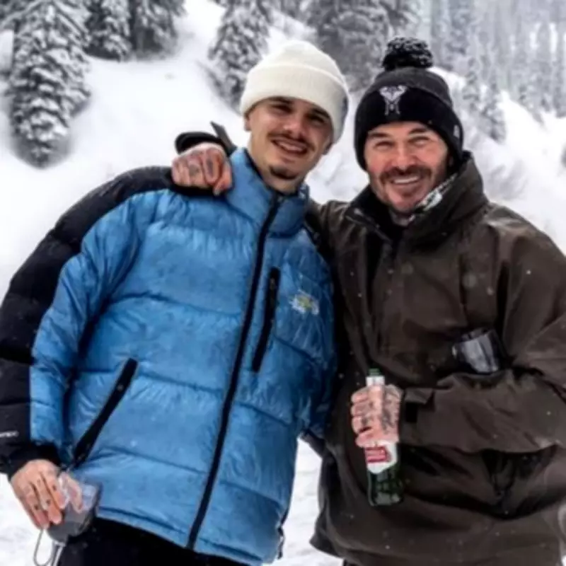 David and Romeo Beckham Ignore Brooklyn's Feud on Canadian Ski Trip