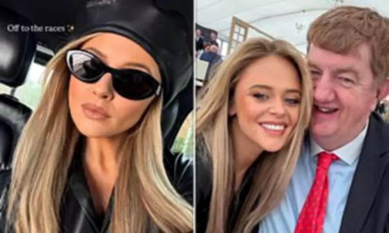 Emily Atack Stuns at Cheltenham Festival in Leather Beret and Jacket